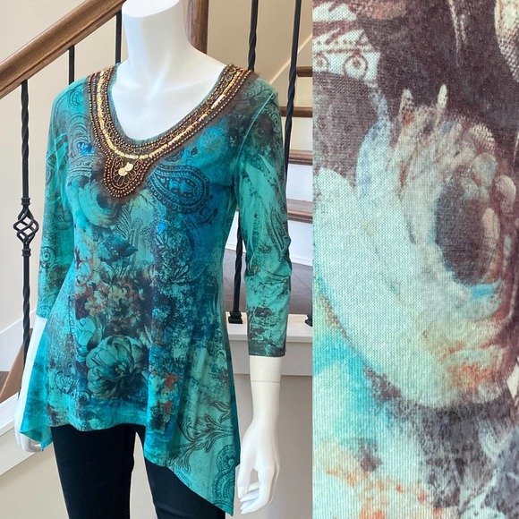 🎯FINAL SALE🎯 ROZ & ALI Turquoise Jewel Tunic-N0413-5 - Picture 2 of 10